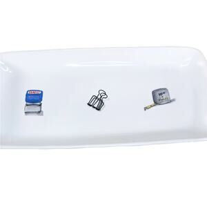 Rae Dunn Artisan Collection Trinket Tray Office Clip Measuring Tape Stamp Work